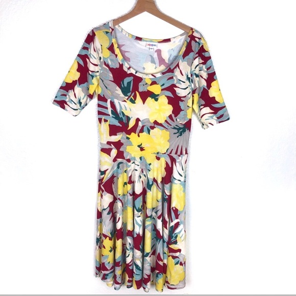 LuLaRoe Dresses & Skirts - LulaRoe Nicole Floral Yellow Red Grey Summer Dress